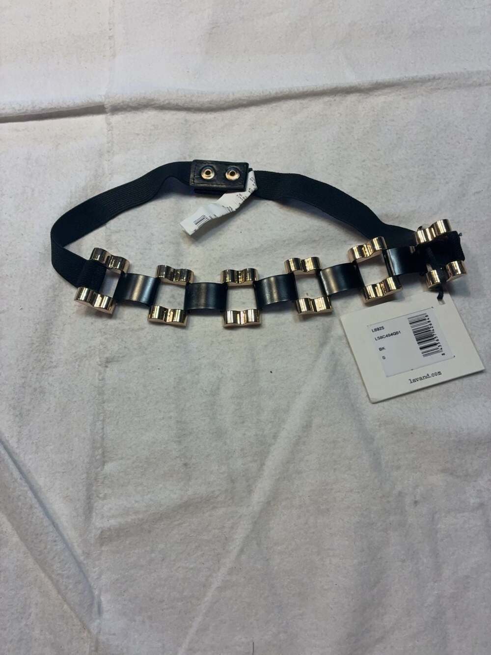 Lavand Black and Gold Tone Link Elastic Waist Belt Size S